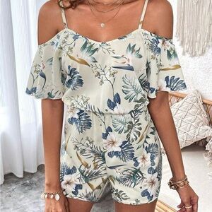 Floral Off-Shoulder Romper - Cream with floral